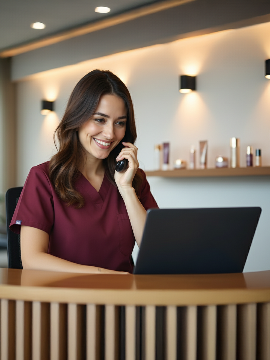 Receptionist welcoming a patient at Park Square Clinic in Leeds