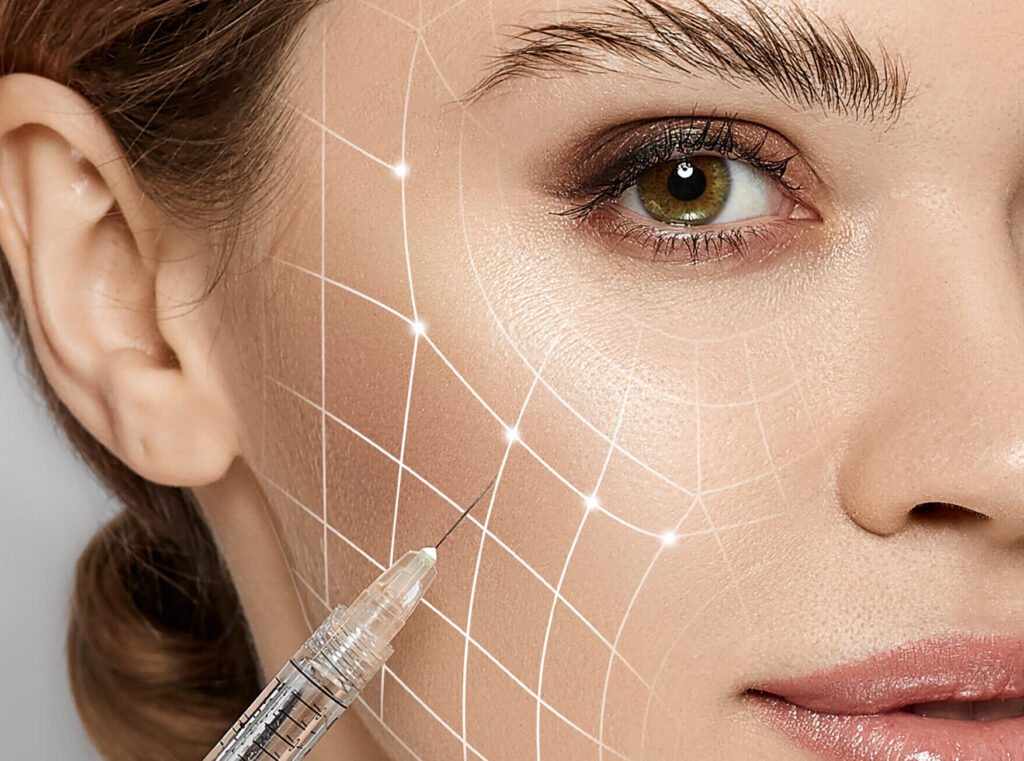 Close-up showing polynucleotide injection points for skin rejuvenation
